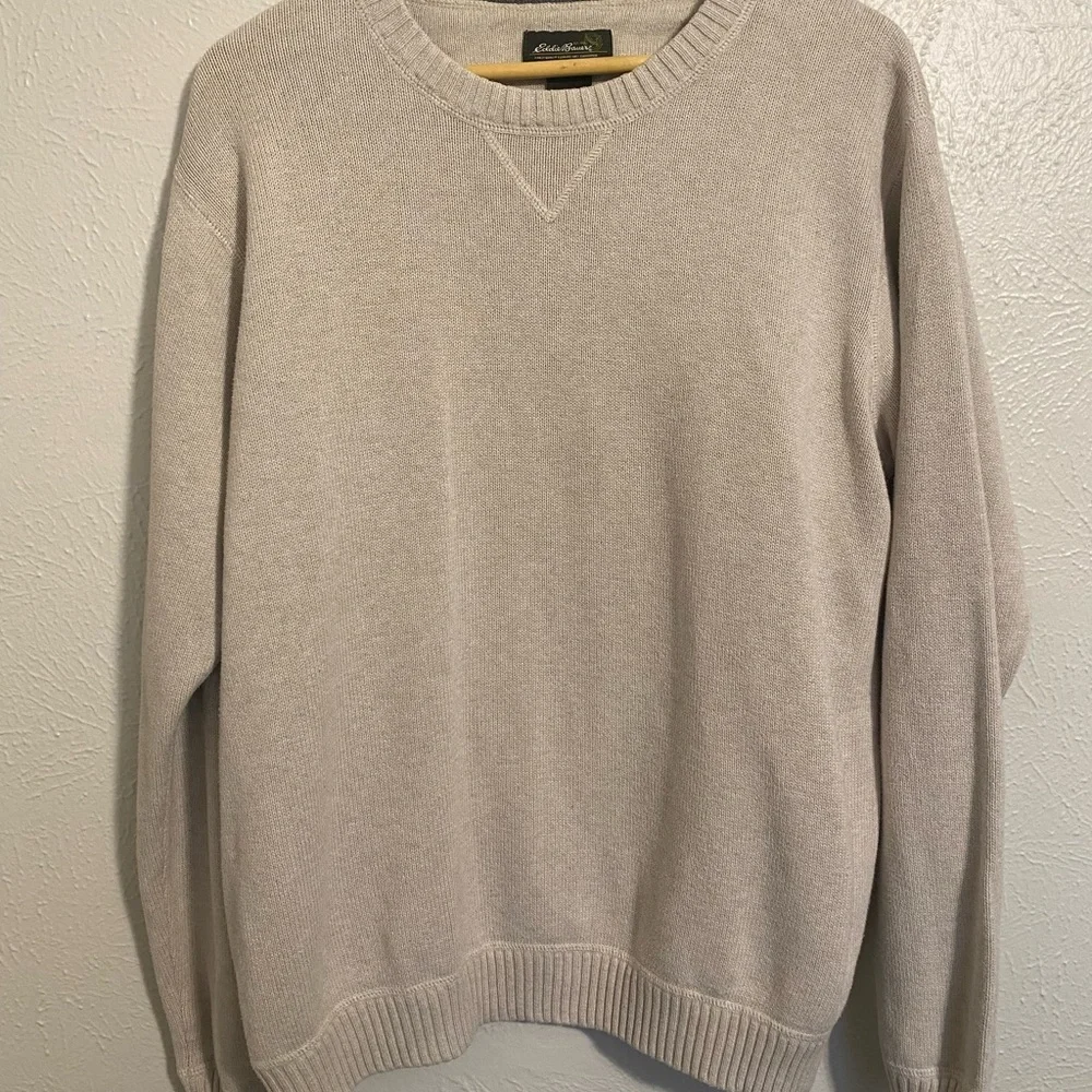 Eddie Bauer Cream Crewneck Sweater Classic Knit 100% Cotton - Picture 7 of 7